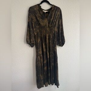 Elegant Brown and green Tie-Dye Maxi Dress medium grade and gather half sleeve